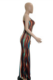 Multi-color Fashion Sexy Print Hollowed Out Backless One Shoulder Sleeveless Dress