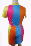 Yellow Sexy Color Block Split Joint O Neck Short Sleeve Two Pieces