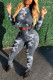 Grey Fashion Casual Print Tie Dye Tie-dye O Neck Long Sleeve Regular Sleeve Short Two Pieces