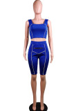 Blue venetian Fashion Active adult Ma'am Patchwork Solid Two Piece Suits pencil Sleeveless Two Pieces