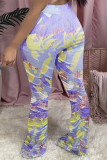 Blue Casual Print Mid Waist Speaker Bottoms
