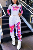 Blue Casual Print Patchwork O Neck Long Sleeve Two Pieces