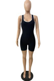 Red Casual Sportswear Solid Backless O Neck Skinny Romper