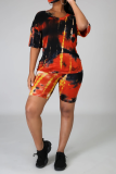 Pink Sportswear Patchwork Tie-dye O Neck Half Sleeve Two Pieces