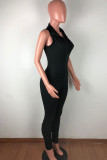 Pink Sexy street Solid Draped Polyester Sleeveless Turndown Collar Jumpsuits