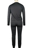 Black Polyester Sexy Europe and America Patchwork Solid Straight Long Sleeve Two Pieces