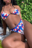 Blue Red Fashion Sexy Print Backless Swimwears