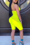 Fluorescent Yellow Fashion Sexy Patchwork Solid Sleeveless Slip Jumpsuits