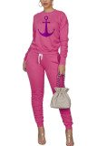 Pink venetian Fashion Casual adult Ma'am Patchwork Print Two Piece Suits pencil Long Sleeve Two Pieces
