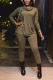 Army Green Casual Solid Hollowed Out Patchwork Halter Long Sleeve Two Pieces