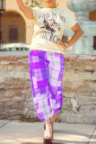 Pink Fashion Casual Plaid Print Basic Regular Mid Waist Trousers