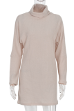 Apricot Casual Solid Patchwork Turtleneck Straight Dresses