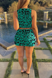 Coffee Sexy Leopard Hollowed Out Frenulum U Neck Sleeveless Two Pieces