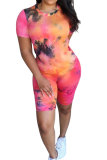 Multi-color Fashion Casual Active Polyester Print Tie Dye Short Sleeve Two Pieces