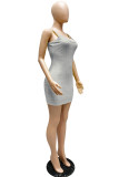 Yellow Fashion Sexy Solid Basic O Neck Vest Dress