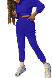 Royal blue Fashion Adult Living Polyester Solid Split Joint O Neck Long Sleeve Regular Sleeve Short Two Pieces