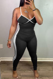 Blue Sexy Casual Solid Patchwork Backless Spaghetti Strap Skinny Jumpsuits