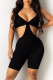Black Fashion Sexy Solid Hollowed Out Backless V Neck Skinny Romper