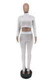 White Casual Solid Patchwork Turtleneck Long Sleeve Two Pieces
