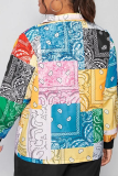 Multicolor Sportswear Print Patchwork Turndown Collar Plus Size 