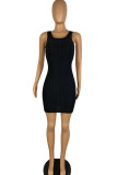 Black Casual Solid Basic U Neck Slim Vest Dress