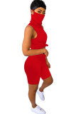 rose red knit Fashion Sexy adult Ma'am Patchwork Solid Two Piece Suits Straight Sleeveless Two Pieces