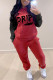Red Casual Print O Neck Long Sleeve Two Pieces