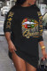 Black Fashion Letter Print Patchwork O Neck Straight Dresses