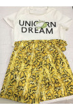 Yellow Sexy Print Two Piece Suits Straight Short Sleeve Two-Piece Short Set