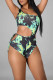 Black Fashion Sexy Print Tie Dye Hollowed Out Backless Swimwears