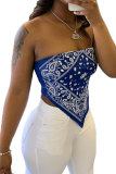 White Red Black Royal blue One word collar Sleeveless Patchwork Print backless Tops