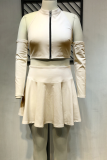 Grey Street Solid Split Joint Zipper Collar Long Sleeve Two Pieces
