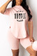 Pink Fashion Casual Letter Print Basic O Neck Short Sleeve Two Pieces