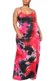 Red Polyester Fashion Sexy adult Slip Patchwork Print backless Tie Dye Stitching Plus Size
