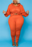 Orange Fashion Casual Solid Basic Hooded Collar Plus Size Set