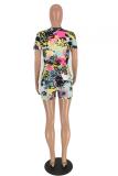 Multi-color Polyester Fashion Casual Print Two Piece Suits Floral Geometric Regular
