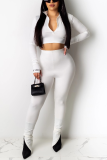 Black Casual Solid Patchwork Zipper Collar Long Sleeve Two Pieces