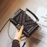 Black Fashion Patchwork Sequined Metal Accessories Crossbody Bag