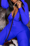 Blue Casual Living Solid Basic Hooded Collar Skinny Jumpsuits