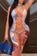 Blue Sexy Patchwork Tie-dye Swimwears