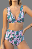 Red Sexy Print Patchwork Swimwears