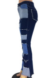 Green Denim Zipper Fly High Patchwork washing Zippered Boot Cut Pants Bottoms