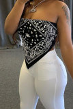 White Red Black Royal blue One word collar Sleeveless Patchwork Print backless Tops