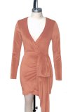 Brown Sexy Solid Bandage POLO collar A Line Dresses
