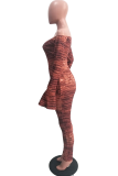 Red Sexy Print Hollowed Out Bateau Neck Skinny Jumpsuits