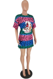 colour Casual Leopard Patchwork O Neck Printed Dress Dresses