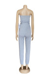 Light Gray Casual Solid Strapless Jumpsuits