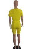 Yellow venetian Fashion Casual Print Two Piece Suits pencil Short Sleeve Two Pieces