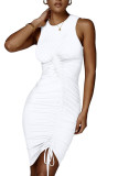 White Fashion Celebrities adult Ma'am Tank Sleeveless O neck Step Skirt Knee-Length Solid Draped Dresses