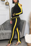 Black Yellow Casual Solid O Neck Long Sleeve Two Pieces
